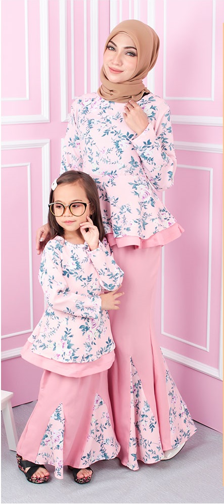 QA-554 KIDS FLORAL KURUNG LIGHT PINK