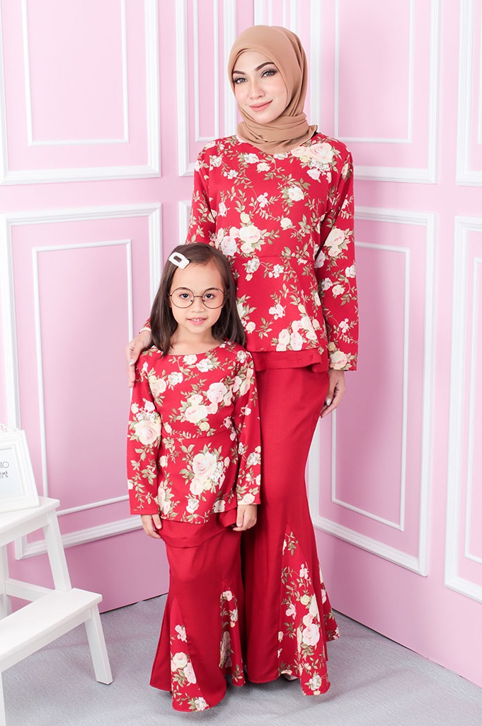 QA-554 KIDS FLORAL KURUNG RED