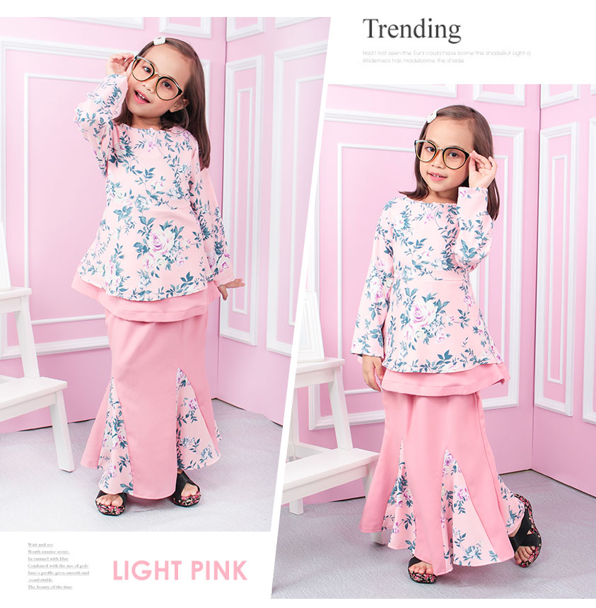 QA-554 KIDS FLORAL KURUNG LIGHT PINK