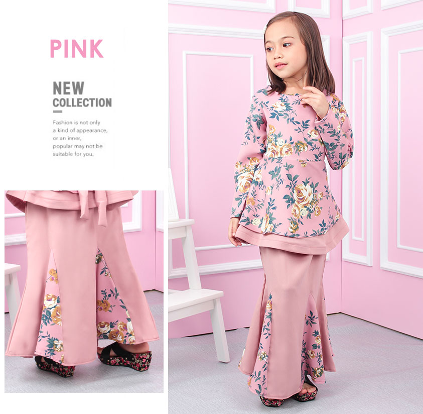 QA-554 KIDS FLORAL KURUNG PINK