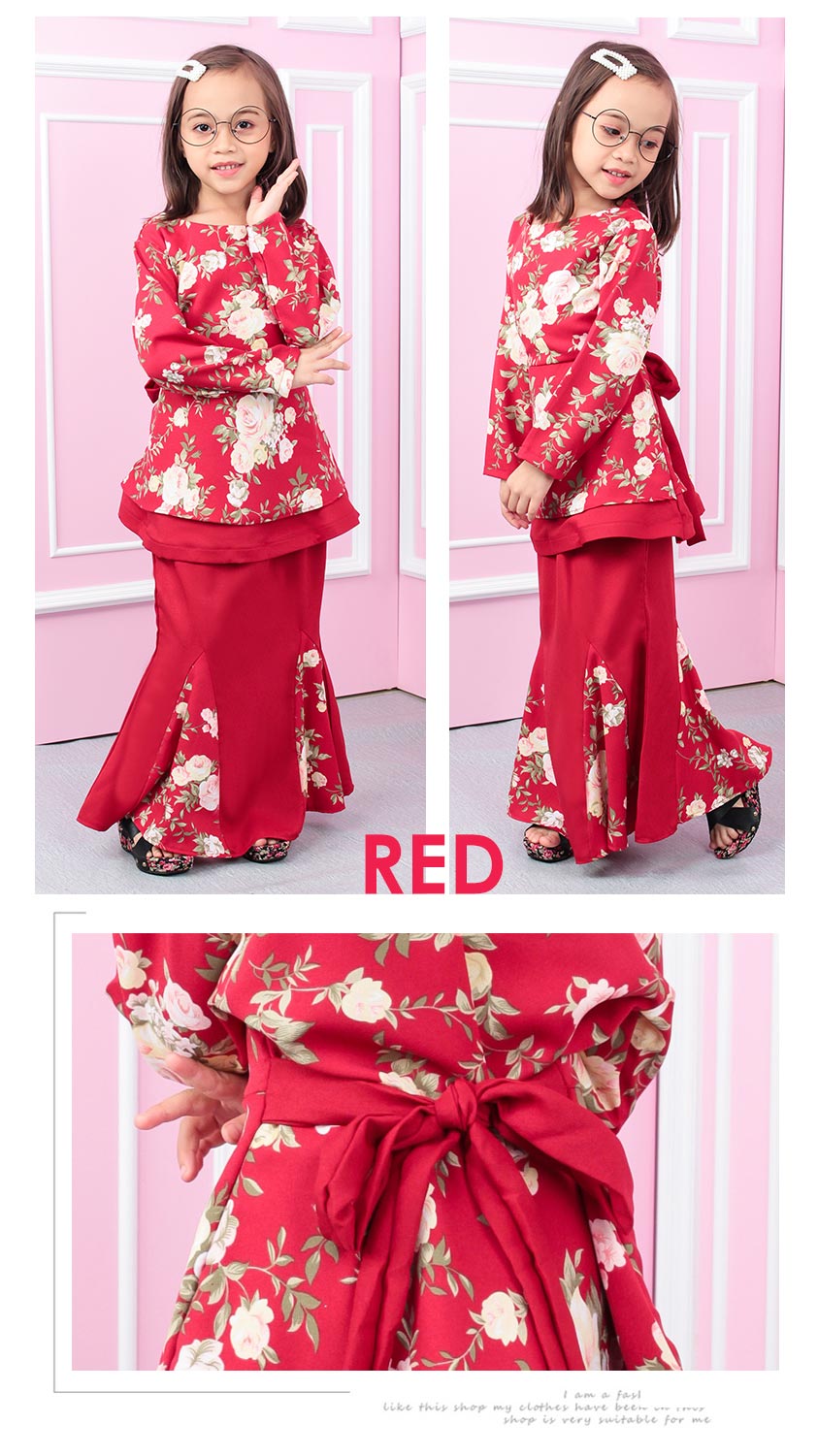 QA-554 KIDS FLORAL KURUNG RED