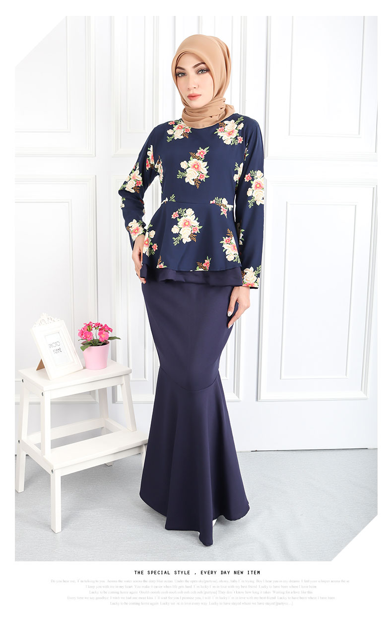 QA-555 WOMEN'S PEPLUM KURUNG NAVY BLUE