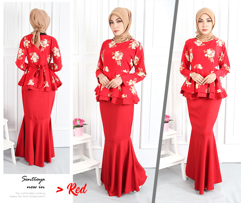 QA-555 WOMEN'S PEPLUM KURUNG RED