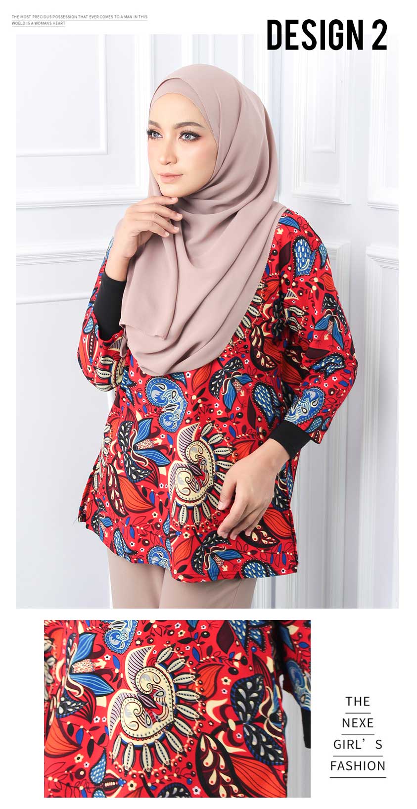 QA-563 WOMEN'S PRINTED TOP 02 RED