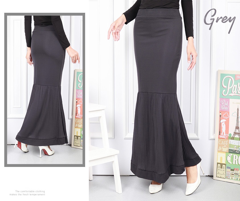 QA-566 PLEAT DUYUNG MAXI SKIRT GREY