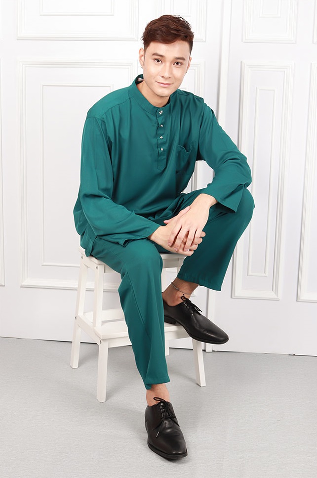 QA-583 MEN BAJU MELAYU CEKAK MUSANG GREEN