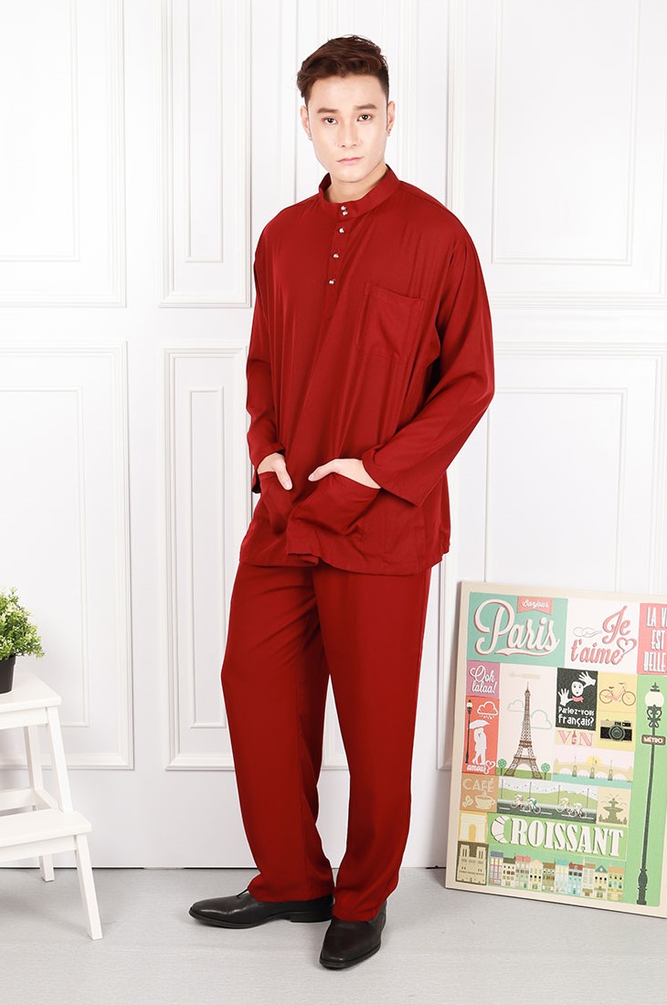 QA-583 MEN BAJU MELAYU CEKAK MUSANG MAROON