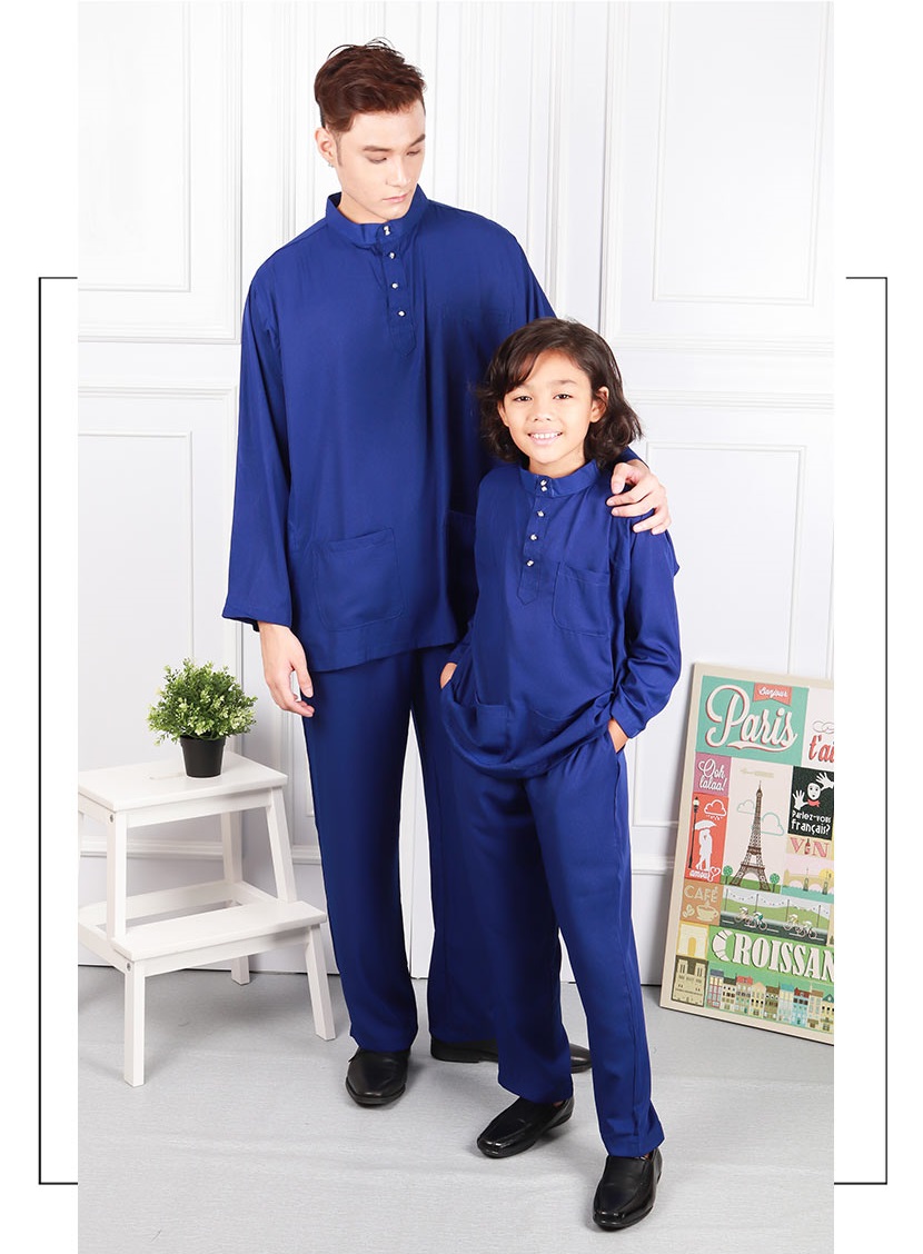 QA-583 MEN BAJU MELAYU CEKAK MUSANG ROYAL BLUE