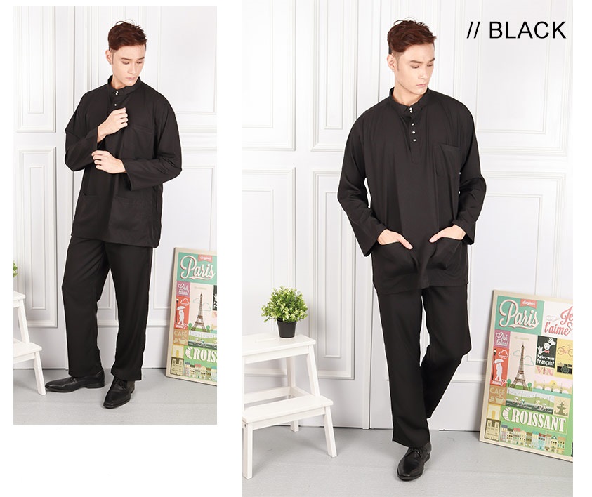 QA-583 MEN BAJU MELAYU CEKAK MUSANG BLACK