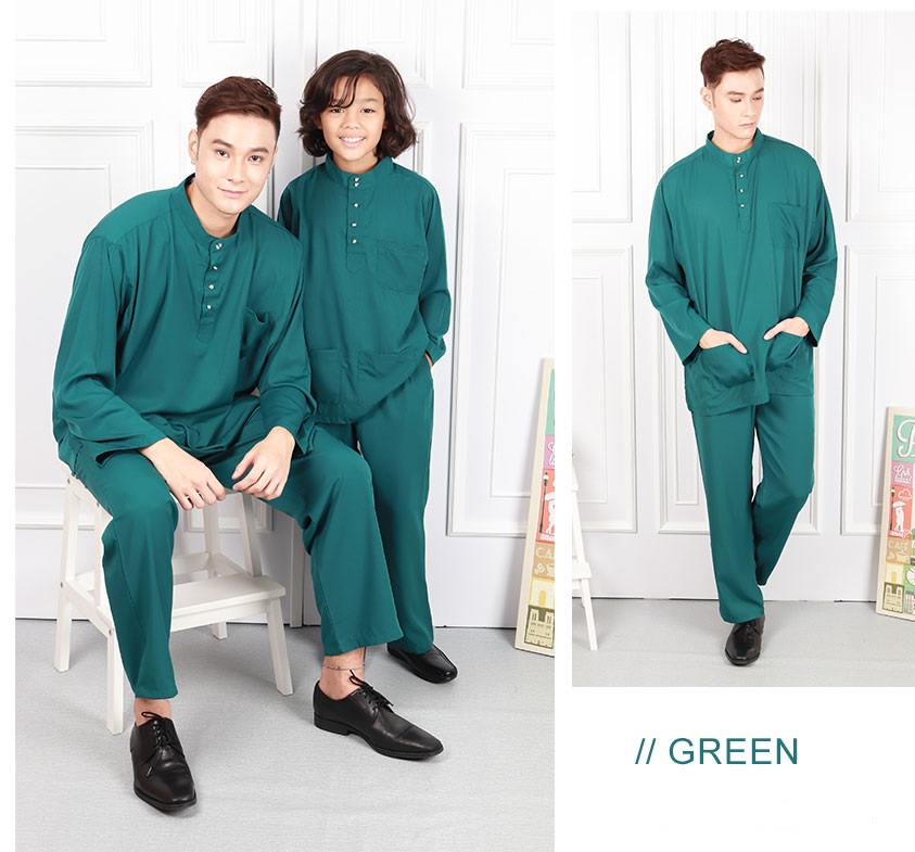 QA-583 MEN BAJU MELAYU CEKAK MUSANG GREEN