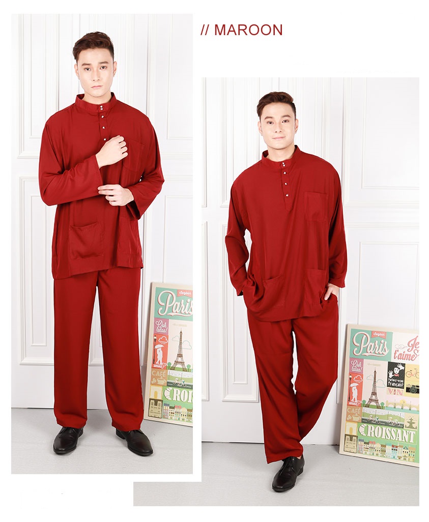 QA-583 MEN BAJU MELAYU CEKAK MUSANG MAROON