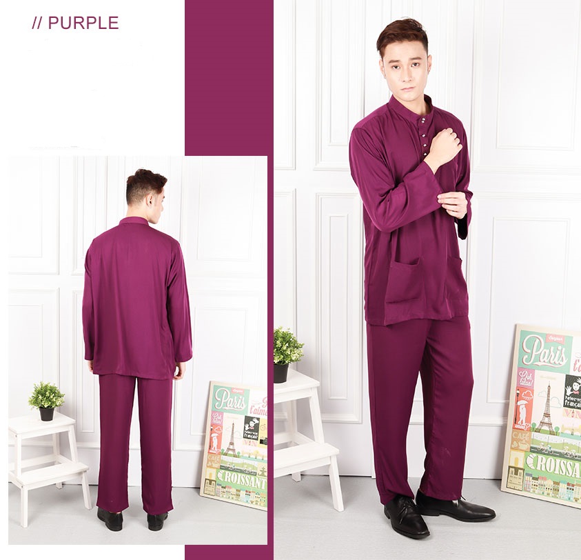 QA-583 MEN BAJU MELAYU CEKAK MUSANG PURPLE