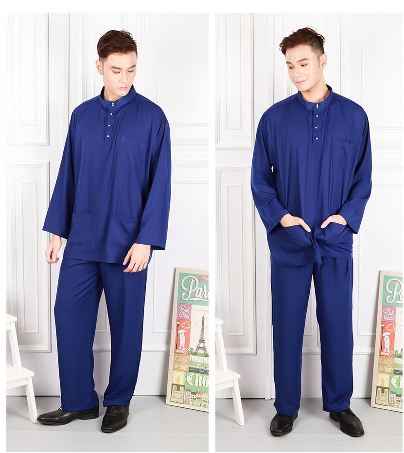 QA-583 MEN BAJU MELAYU CEKAK MUSANG ROYAL BLUE