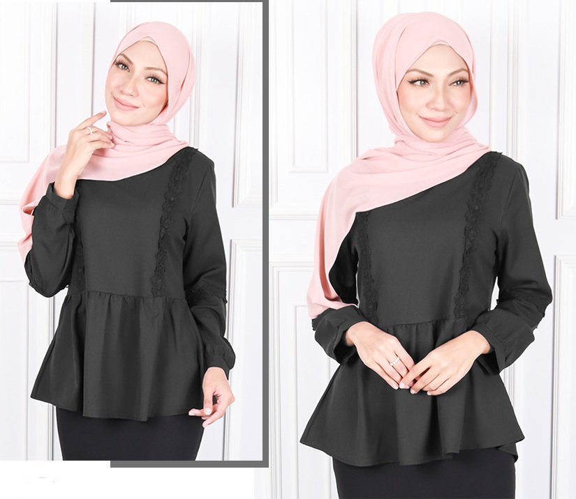 QA-584 STYLISH PEPLUM BLOUSE BLACK