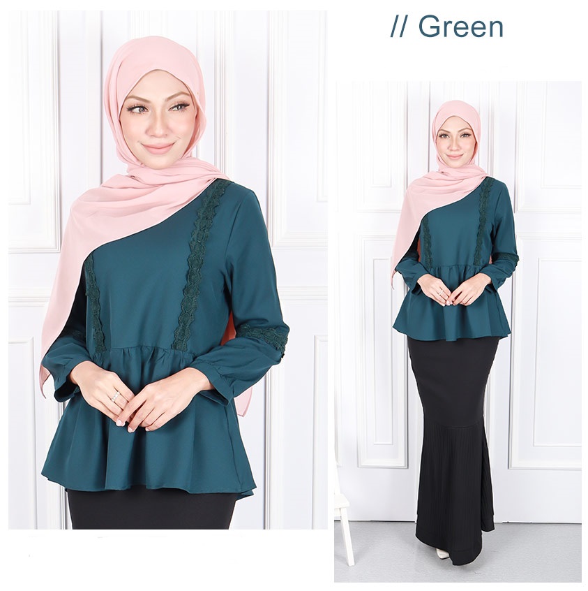 QA-584 STYLISH PEPLUM BLOUSE GREEN