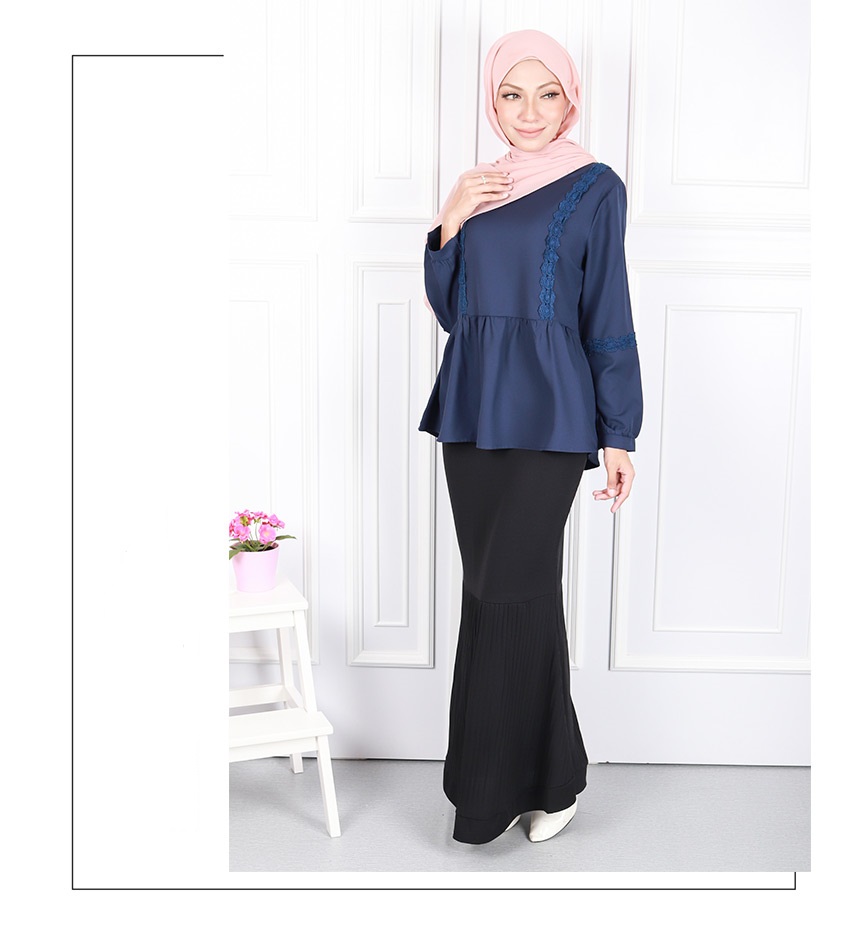 QA-584 STYLISH PEPLUM BLOUSE NAVY BLUE