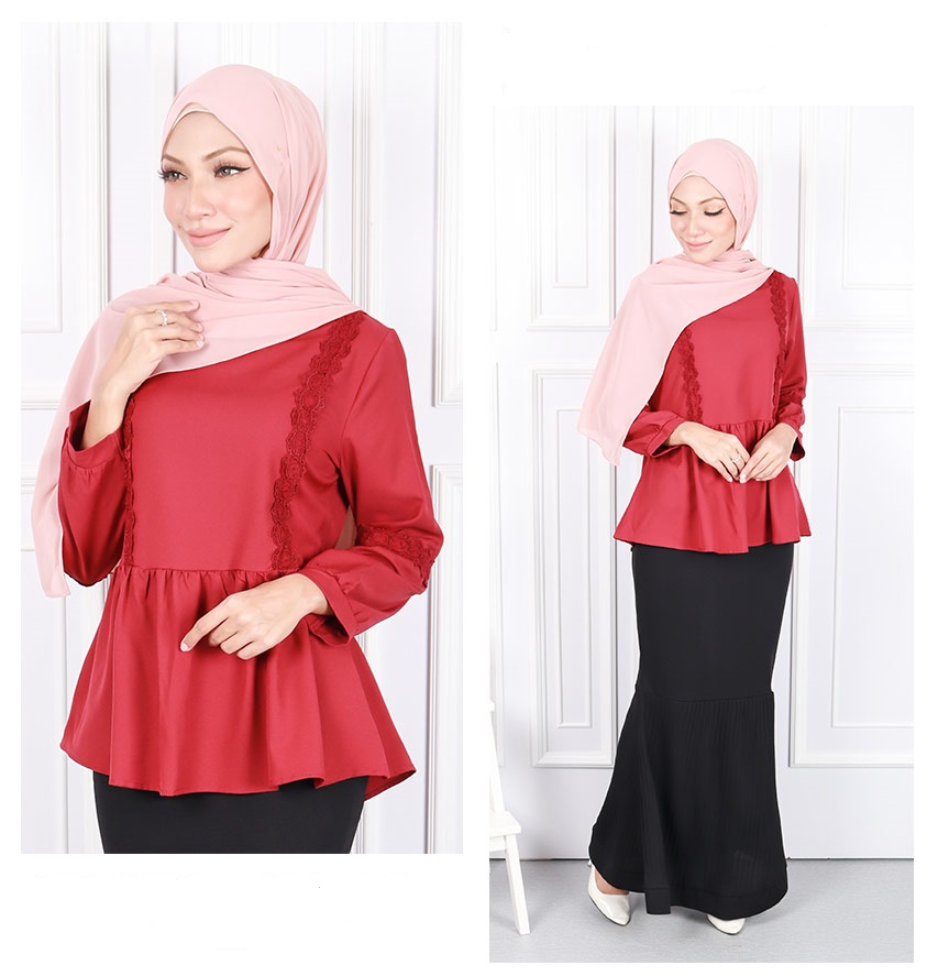  QA-584 STYLISH PEPLUM BLOUSE RED