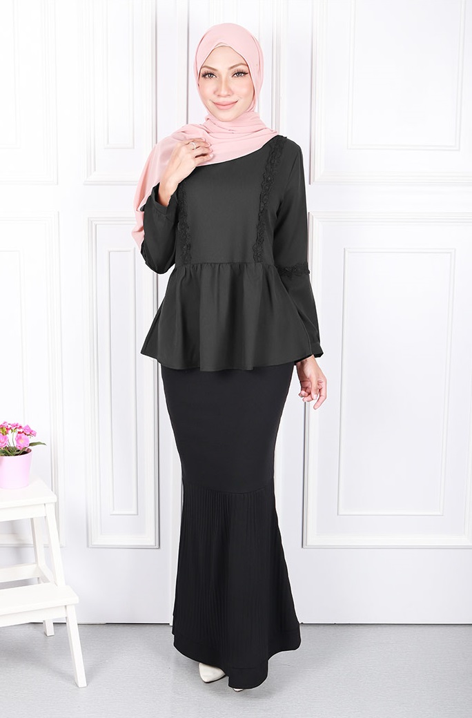 QA-584 STYLISH PEPLUM BLOUSE BLACK