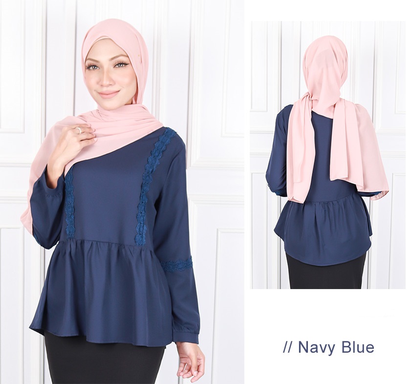 QA-584 STYLISH PEPLUM BLOUSE NAVY BLUE