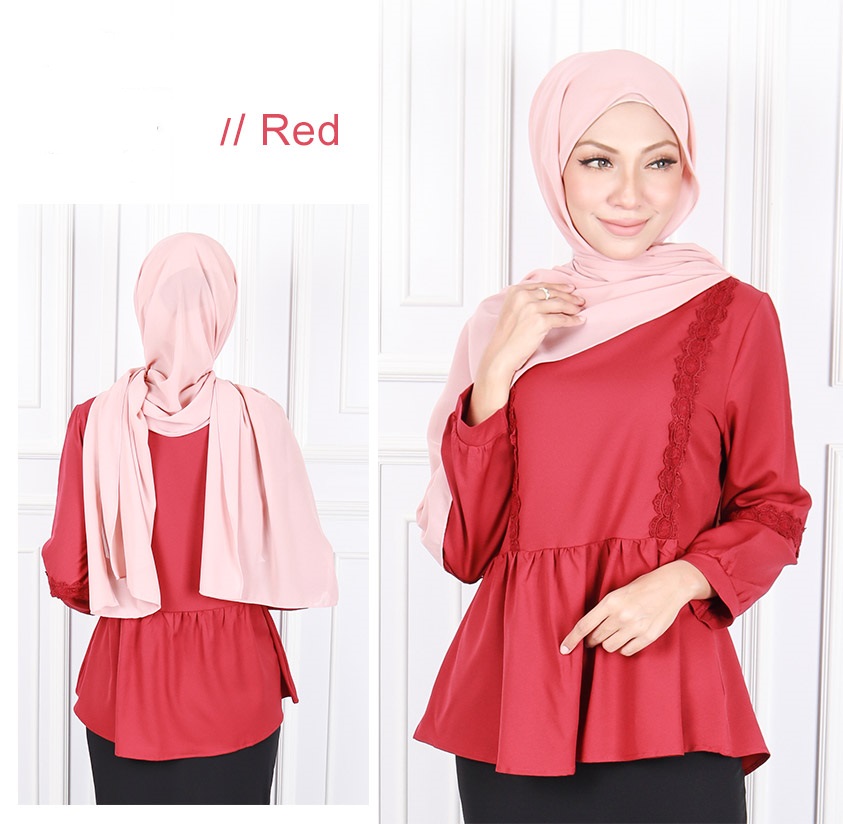  QA-584 STYLISH PEPLUM BLOUSE RED