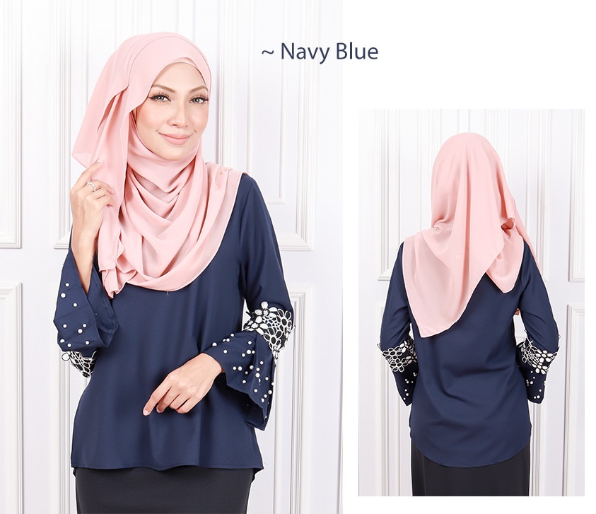 QA-585 EMBROIDERY FLARE TOP NAVY BLUE