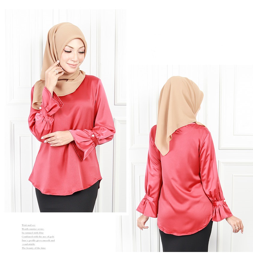 QA-565 BUTTON CUFF SLEEVE BLOUSE RED