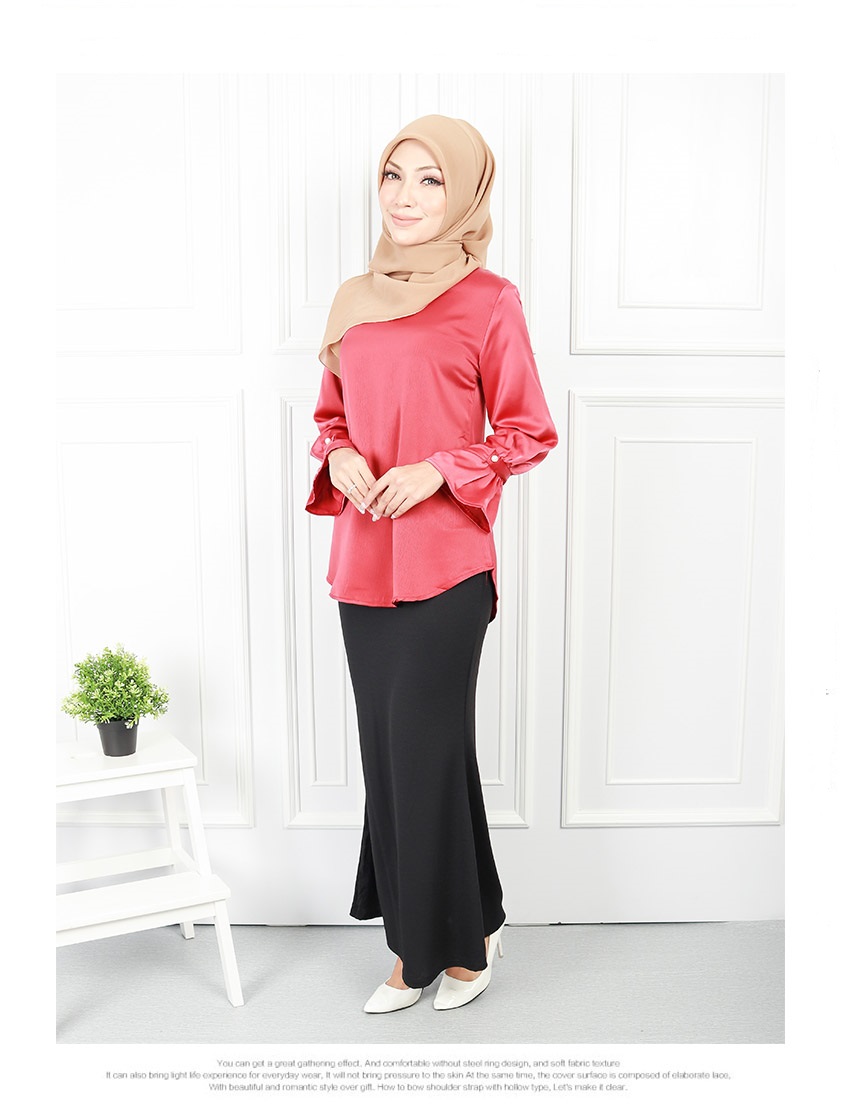 QA-565 BUTTON CUFF SLEEVE BLOUSE RED