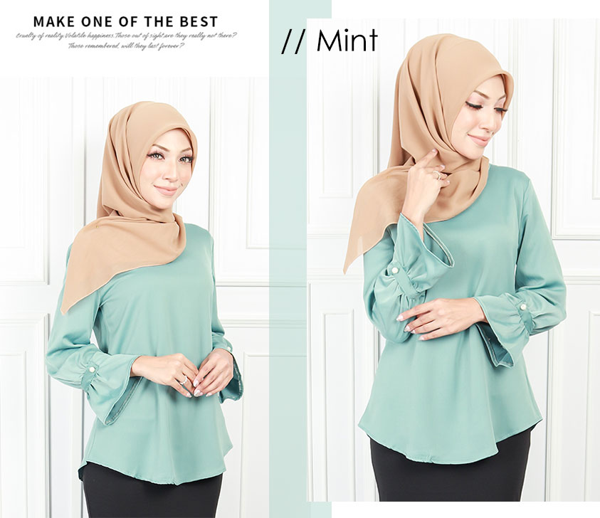 QA-565 BUTTON CUFF SLEEVE BLOUSE MINT