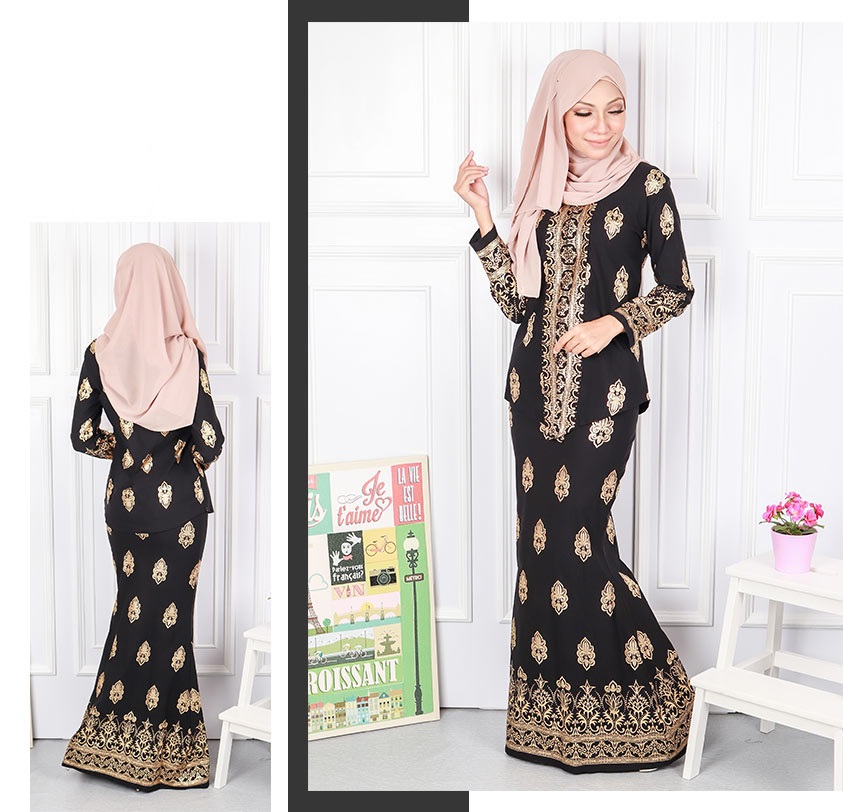 QA-568 MODERN SONGKET KEBAYA SET BLACK GOLD