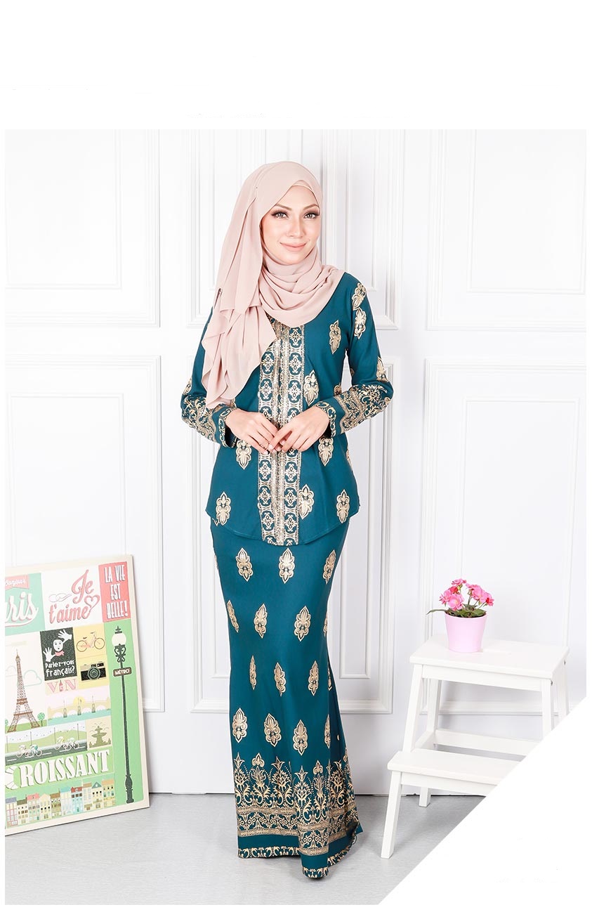 QA-568 MODERN SONGKET KEBAYA SET EMERALD GREEN