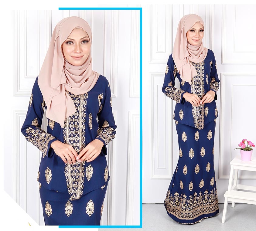 QA-568 MODERN SONGKET KEBAYA SET NAVY BLUE