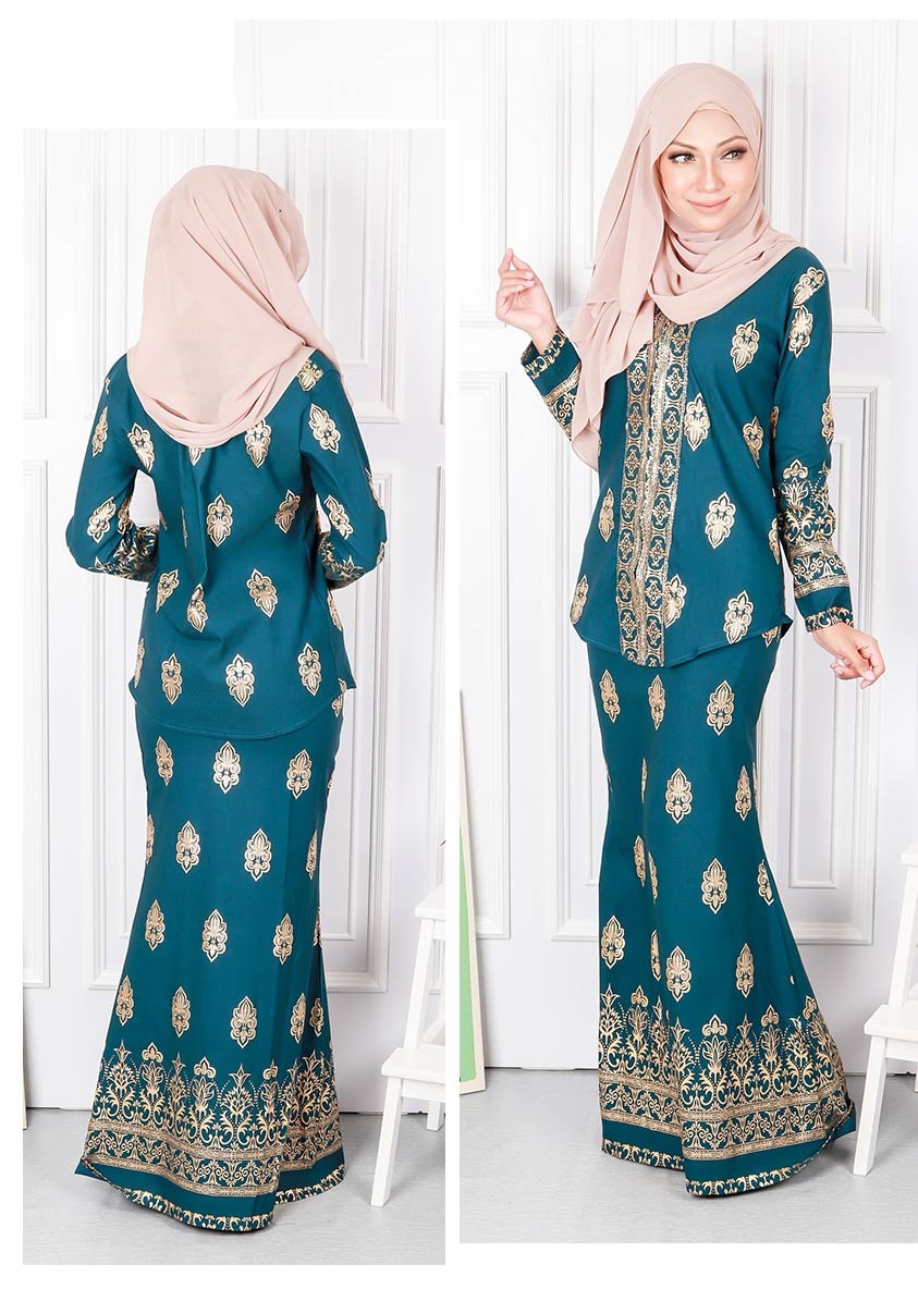 QA-568 MODERN SONGKET KEBAYA SET EMERALD GREEN