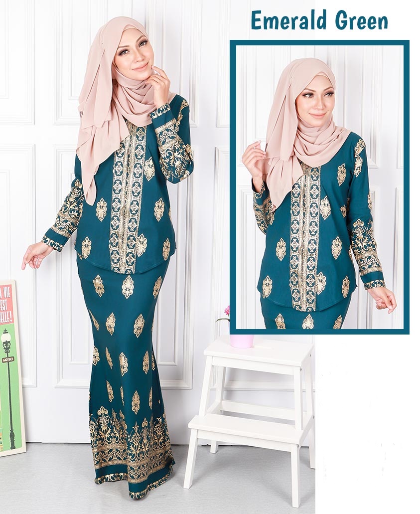 QA-568 MODERN SONGKET KEBAYA SET EMERALD GREEN