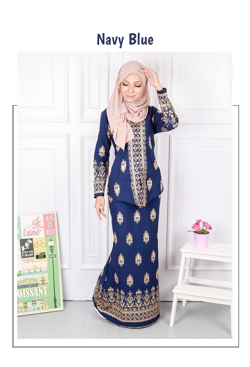 QA-568 MODERN SONGKET KEBAYA SET NAVY BLUE