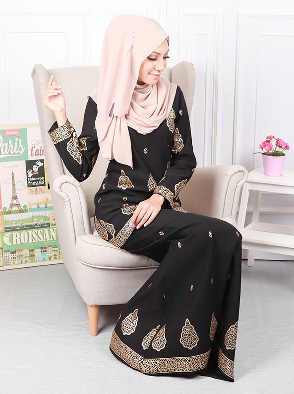 QA-573  MODERN SONGKET KURUNG SET BLACK GOLD