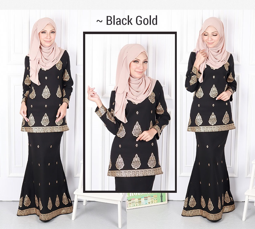 QA-573  MODERN SONGKET KURUNG SET BLACK GOLD