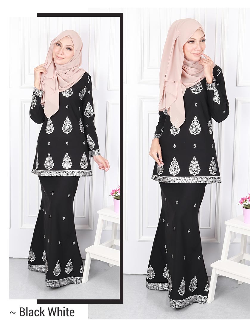 QA-573 MODERN SONGKET KURUNG SET BLACK WHITE