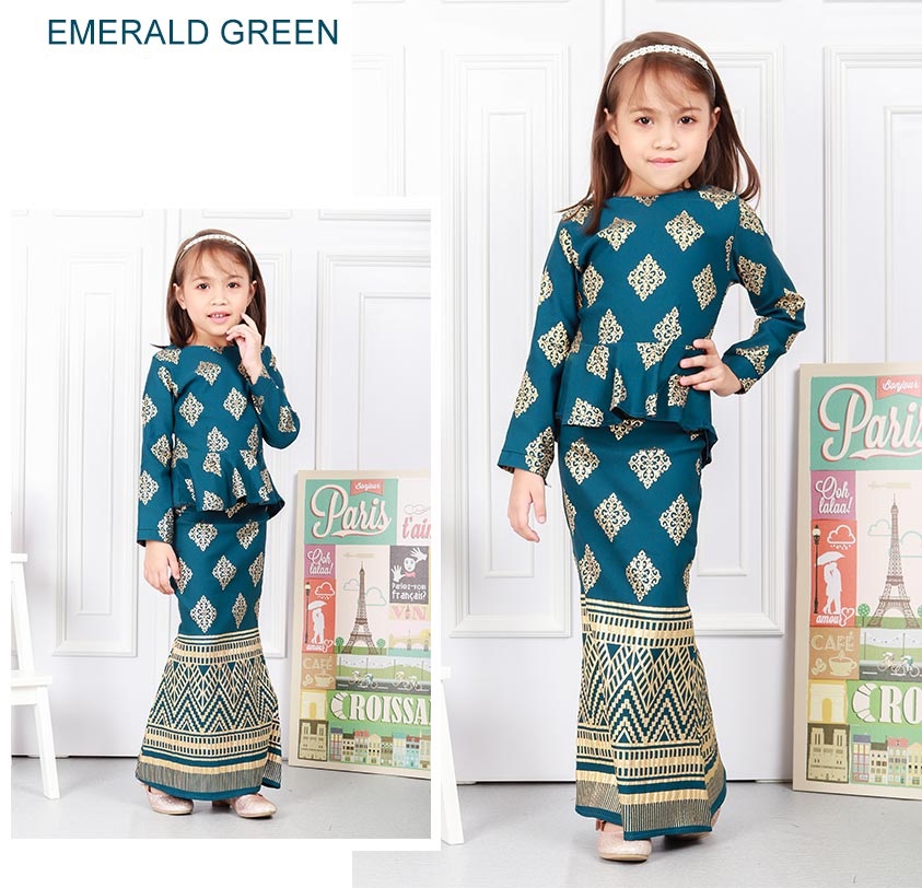 QA-575 KIDS MODERN PEPLUM SET EMERALD GREEN