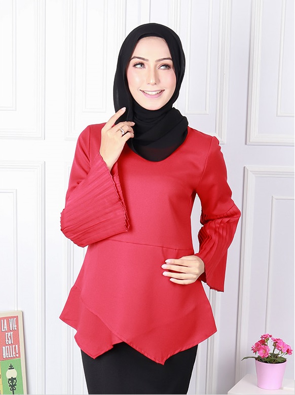 QA-577 LAYERED MUSLIMAH BLOUSE RED