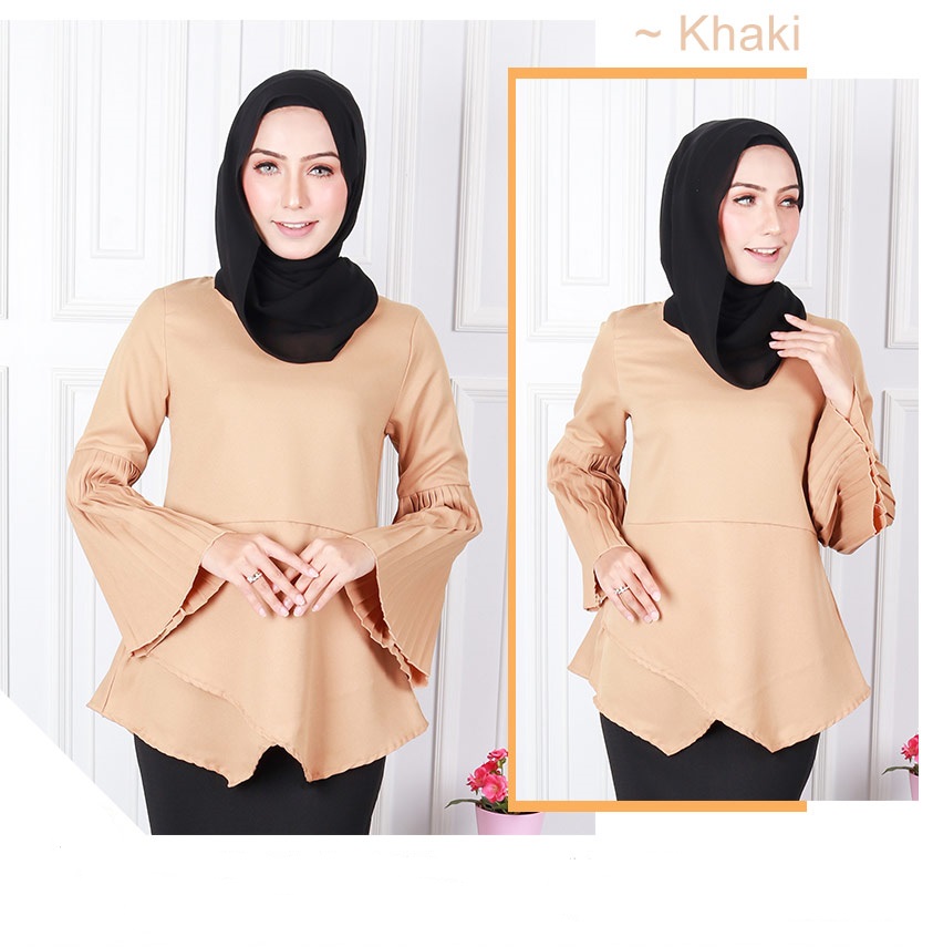 QA-577 LAYERED MUSLIMAH BLOUSE KHAKI