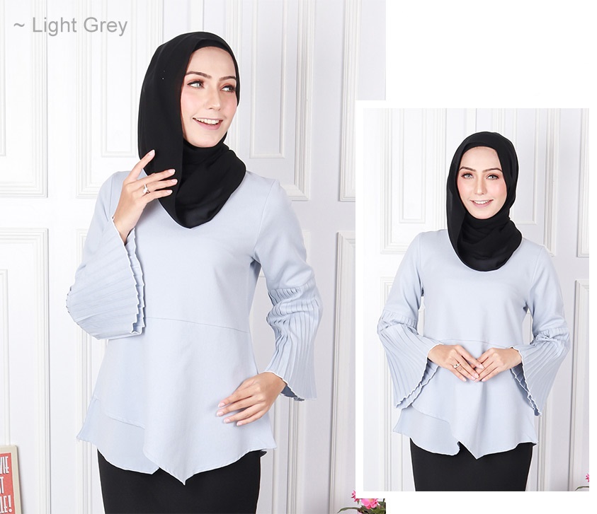 QA-577 LAYERED MUSLIMAH BLOUSE LIGHT GREY