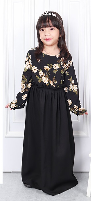 QA-578 ROSES KIDS JUBAH BLACK