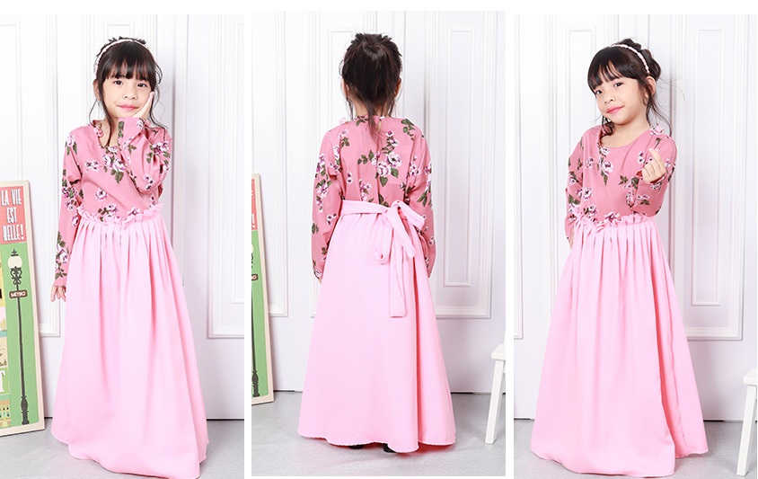 QA-578 ROSES KIDS JUBAH LIGHT PINK