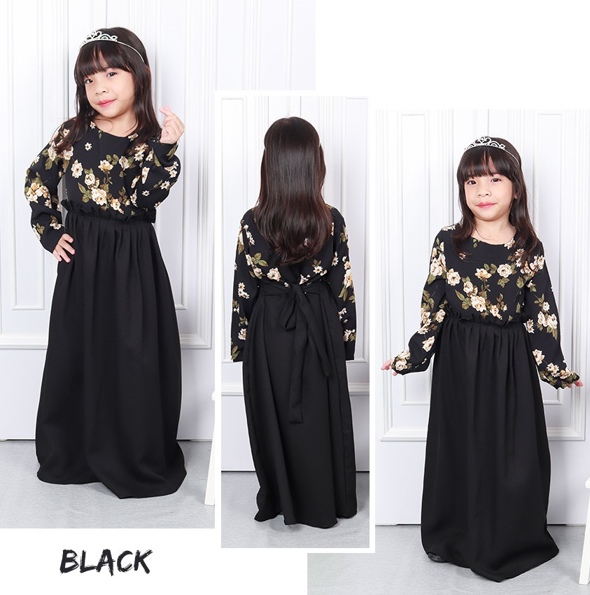 QA-578 ROSES KIDS JUBAH BLACK