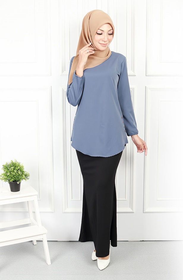 QA-580 CASUAL WOMEN'S BLOUSE BLUE GREY