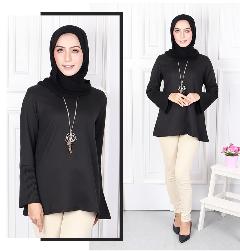 QA-581 WOMEN'S FLARE SLEEVES BLOUSE BLACK