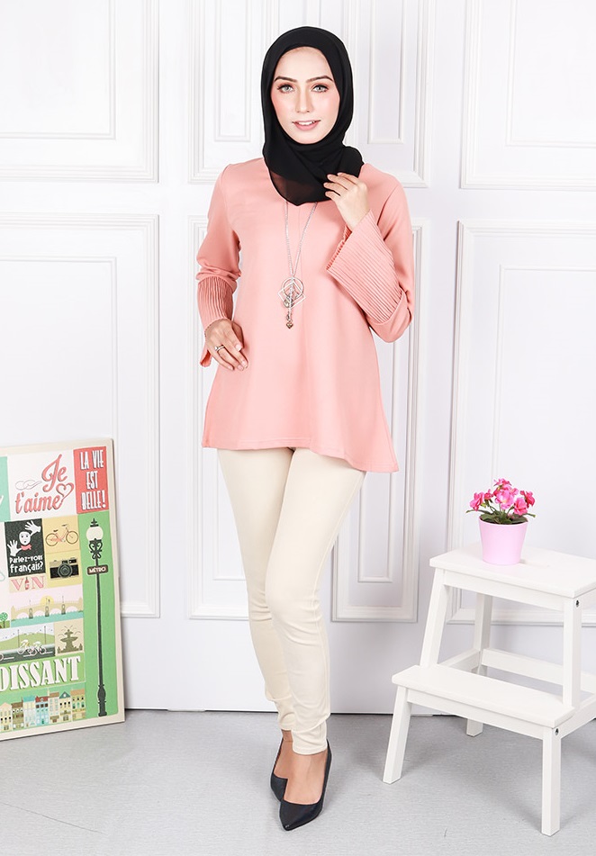 QA-581 WOMEN'S FLARE SLEEVES BLOUSE PINK