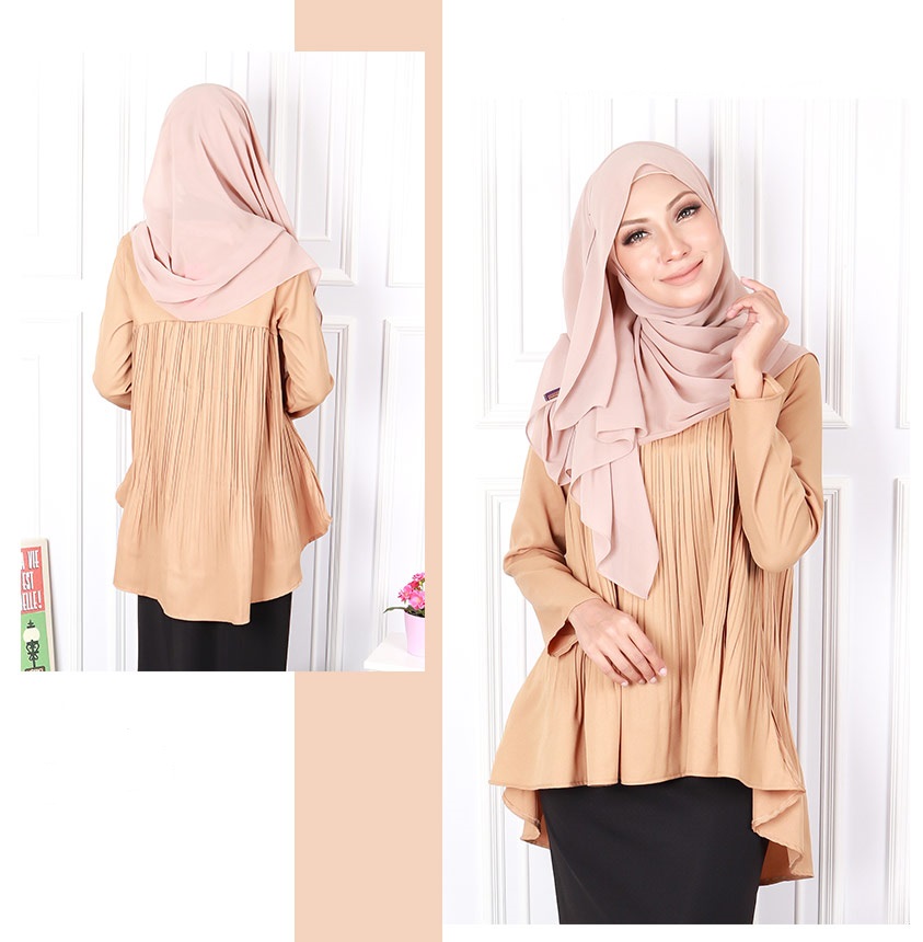 QA-582 PLEATED FLARE BLOUSE KHAKI