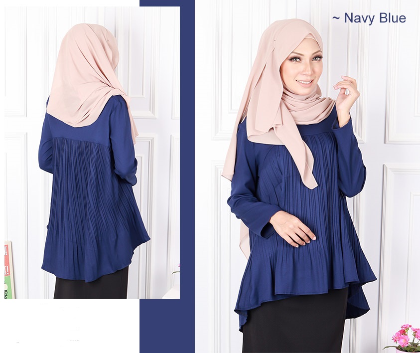 QA-582 PLEATED FLARE BLOUSE NAVY BLUE