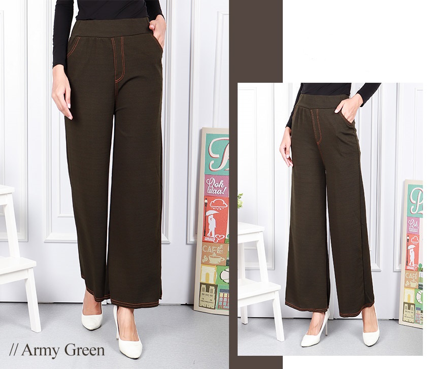 QA-588  WIDE LEG PANTS ARMY GREEN